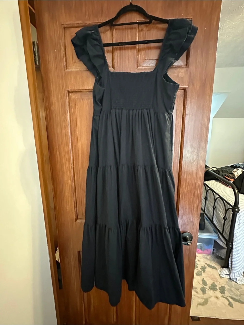Abercrombie & Fitch Black Tiered Maxi Dress with Ruffled Straps